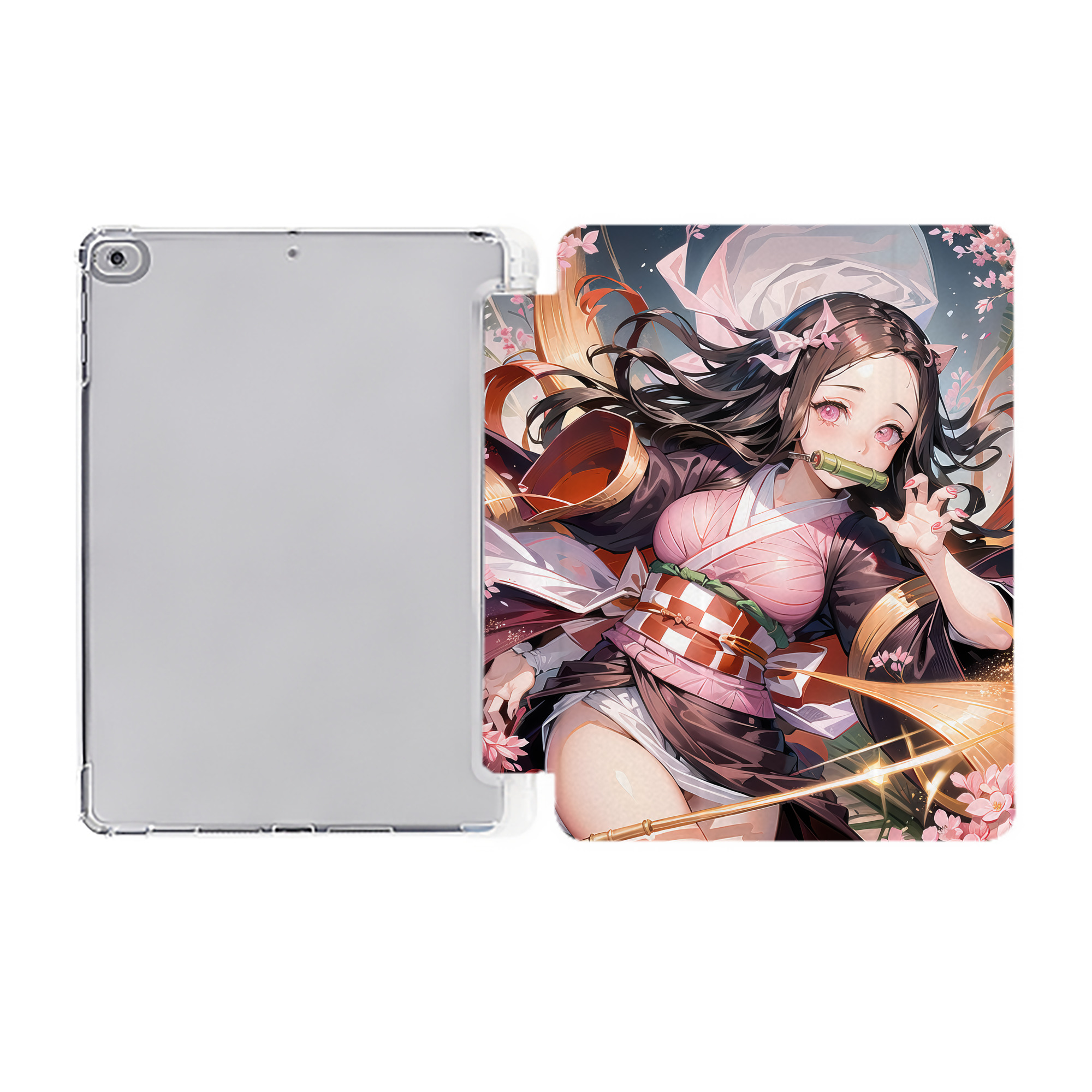 （画像用） 鬼滅の刃（きめつのやいば）竈門 禰󠄀豆子／かまど ねずこ Kamado Nezuko IPad ケース ペン収納付き 三つ折りスタンド PUレザー×シリコン 対応機種9.5/10.5/10.9インチ